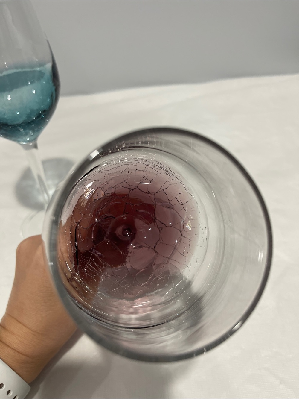 Pier 1 blue and amethyst purple crackle 12 oz Wine Glasses set of 2 - Picture 5 of 8